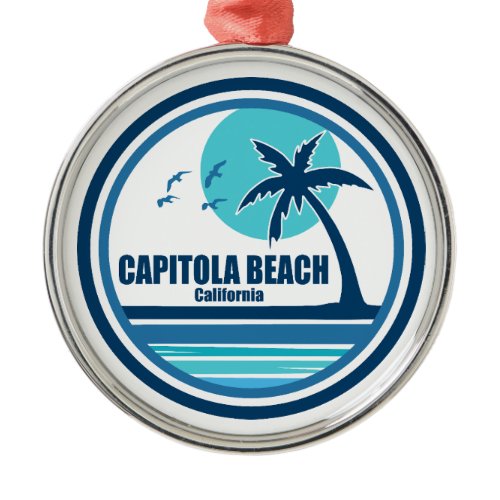Capitola Beach California Palm Tree Birds Metal Ornament