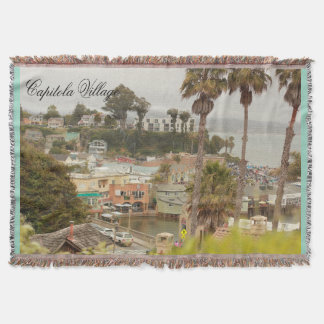 Capitola village coastal scene with buildings throw blanket
