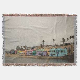 Capitola Village painted Venetians beach Throw Blanket