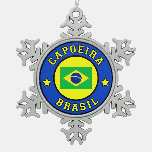 Capoeira Brasil Snowflake Pewter Christmas Ornament (Front)