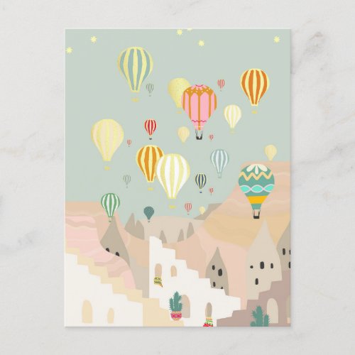 Cappadocia Day Art  Hot Air Balloon Turkey Travel Postcard
