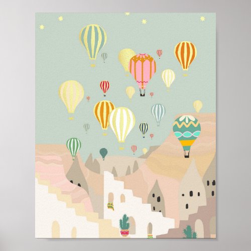 Cappadocia Day Art  Hot Air Balloon Turkey Travel Poster