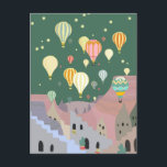 Cappadocia Night Art | Hot Air Balloon Turkey  Postcard<br><div class="desc">Fantasy abstract painting artwork of magical colorful hot air balloon show in Cappadocia in Turkey night, among starry sky sprinkled with stars. Whimsical colorful contemporary hot air balloons painting, featuring Kapadokya, Cappadocia balloons. Dreamy and magical gold balloon travel Cappadocia ethno folk traditional art, folk pattern, ethnic rugs, desert hot air...</div>