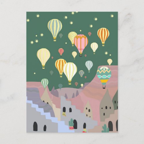 Cappadocia Night Art  Hot Air Balloon Turkey  Postcard