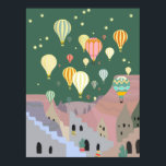 Cappadocia Night Art | Hot Air Balloon Turkey Poster<br><div class="desc">Fantasy abstract painting artwork of magical colorful hot air balloon show in Cappadocia in Turkey night, among starry sky sprinkled with stars. Whimsical colorful contemporary hot air balloons painting, featuring Kapadokya, Cappadocia balloons. Dreamy and magical gold balloon travel Cappadocia ethno folk traditional art, folk pattern, ethnic rugs, desert hot air...</div>