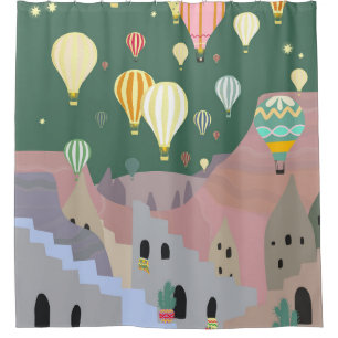 Cappadocia Night Art Hot Air Balloon Turkey Shower Curtain