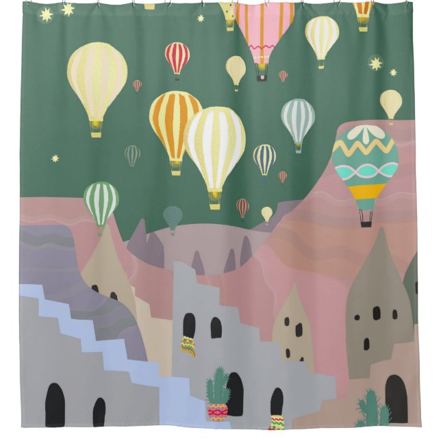 Cappadocia Night Art | Hot Air Balloon Turkey  Shower Curtain (Front)