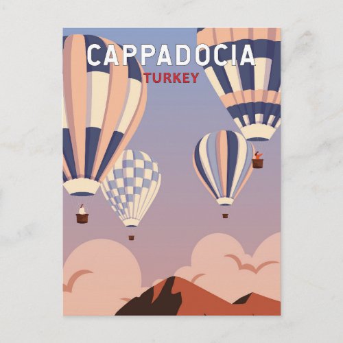 Cappadocia Turkey Retro Travel Art Vintage Postcard