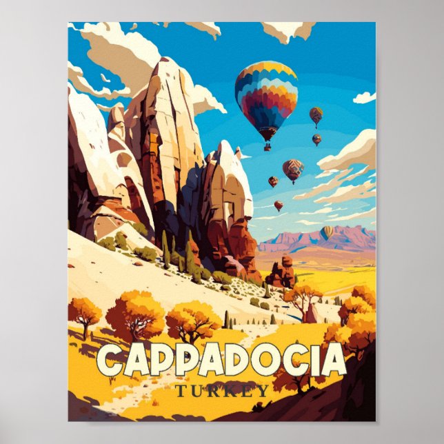 Cappadocia Turkey vintage travel illustration Poster (Front)
