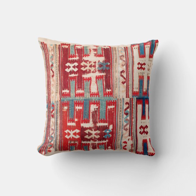 Cappadocian 18th Century Anatolian Kilim Print Throw Pillow (Front)