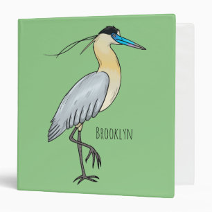 Capped heron bird cartoon illustration 3 ring binder
