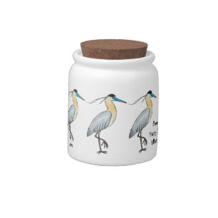Capped heron bird cartoon illustration candy jar