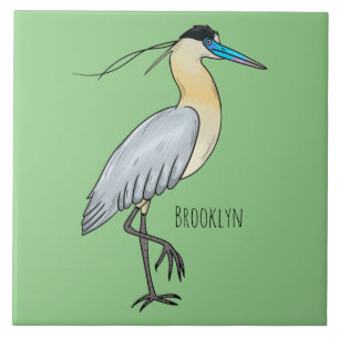 Capped heron bird cartoon illustration ceramic tile