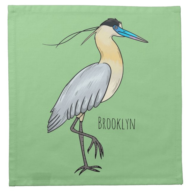 Capped heron bird cartoon illustration  cloth napkin (Front)