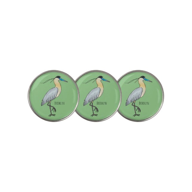 Capped heron bird cartoon illustration golf ball marker (3 Up)
