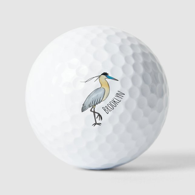 Capped heron bird cartoon illustration  golf balls (Front)