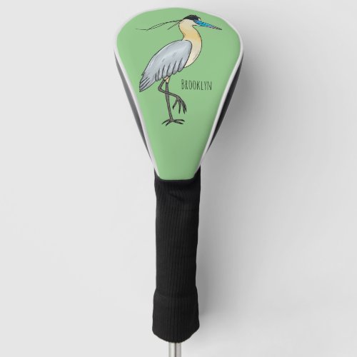 Capped heron bird cartoon illustration  golf head cover