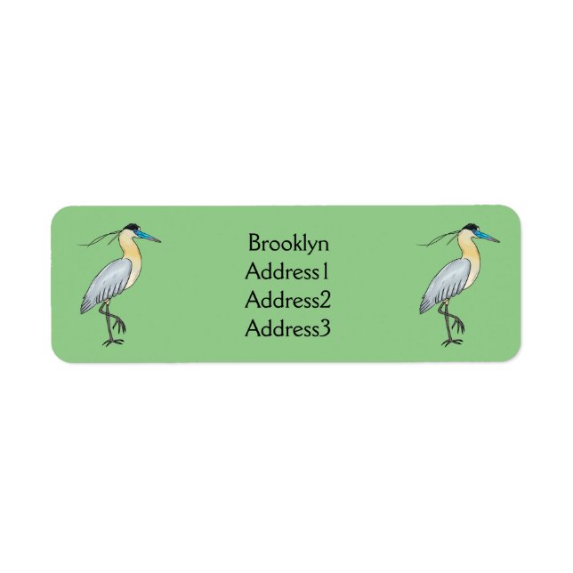 Capped heron bird cartoon illustration  label (Front)