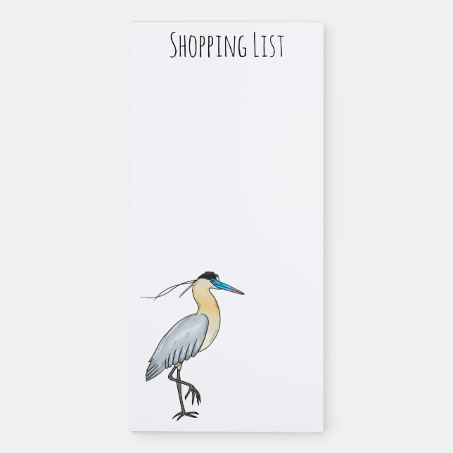 Capped heron bird cartoon illustration  magnetic notepad (Front)