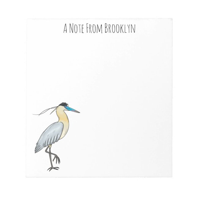 Capped heron bird cartoon illustration  notepad (Front)