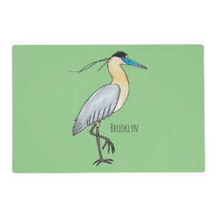 Capped heron bird cartoon illustration placemat