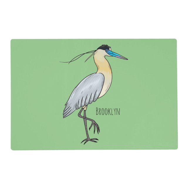 Capped heron bird cartoon illustration  placemat (Front)