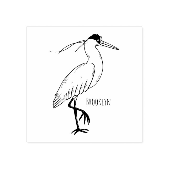 Capped heron bird cartoon illustration  rubber stamp (Imprint)