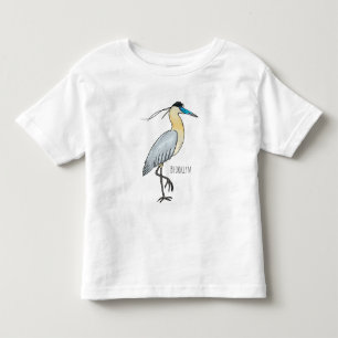 Capped heron bird cartoon illustration toddler t-shirt