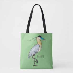 Capped heron bird cartoon illustration tote bag