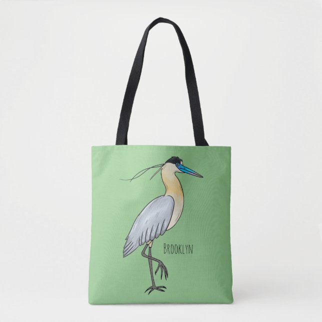 Capped heron bird cartoon illustration  tote bag (Front)