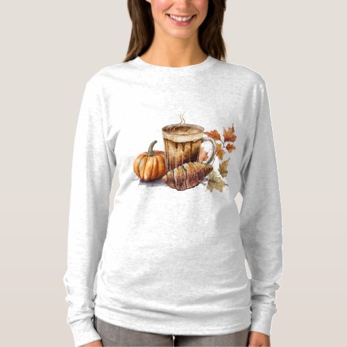 Cappuccino and Croissant Long Sleeve T_Shirt