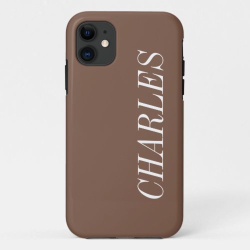Cappuccino Brown Solid Color  Minimalist Name iPhone 11 Case