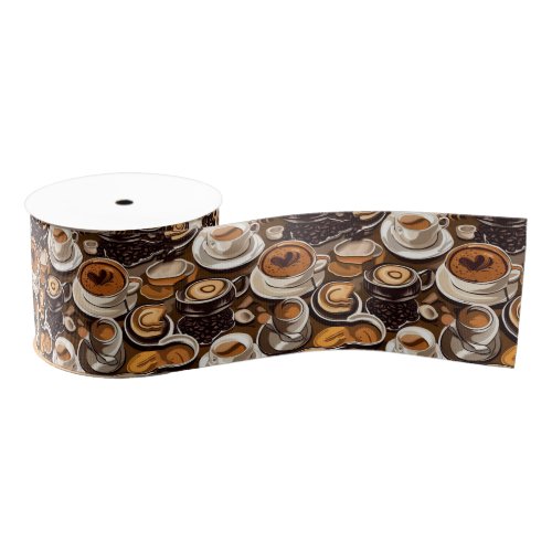 Cappuccino Coffee Oil Paint Pattern Grosgrain Ribbon