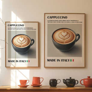 Cappuccino Coffee Print, Italian Latte Art Wall Poster