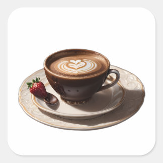 cappuccino coffee with Strawberries Square Sticker