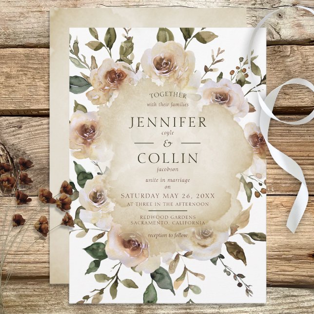 Cappuccino Cream Rustic Roses Invitation (Creator Uploaded)