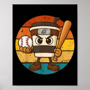 Cappuccino Ino Baseball Cute Italian Brainrot Meme Poster