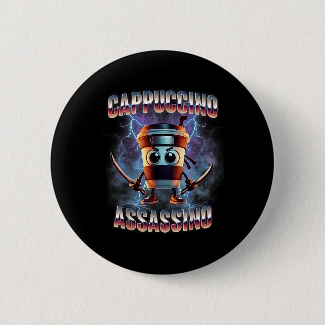 Cappuccino Ino Brainrot Italian Meme  Button (Front)