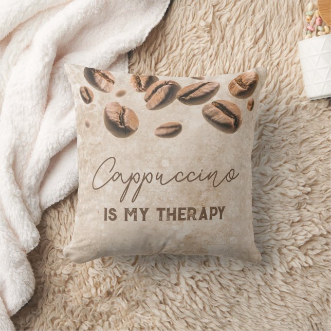 Cappuccino is My Therapy Cute Funny Saying Coffee Throw Pillow (Blanket)