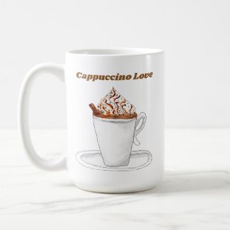 Cappuccino Love Watercolor With Cinnamon Coffee Mug