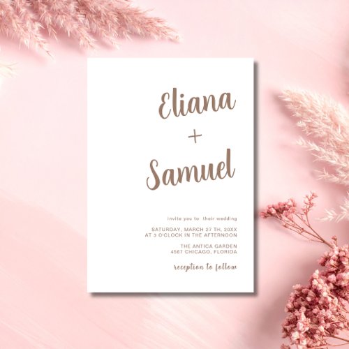 Cappuccino Minimal Modern Calligraphy Wedding Invitation