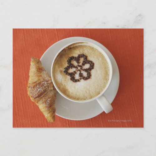 Cappuccino with chocolate and a croissant Italy Postcard