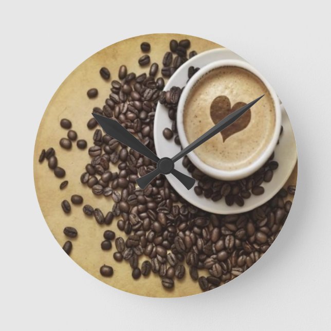 Cappucino Heart Cafe Round Clock (Front)