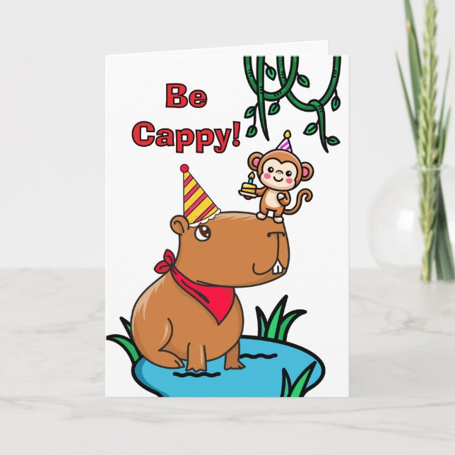 Cappy Birthday Cute Capybara and Monkey Card (Front)