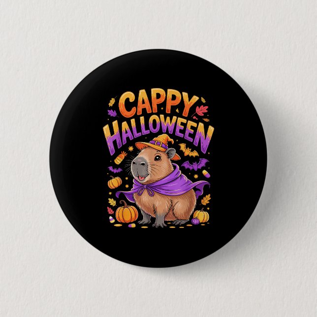Cappy Halloween Capybara Witch  Button (Front)