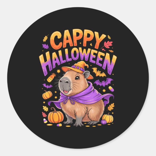 Cappy Halloween Capybara Witch  Classic Round Sticker (Front)
