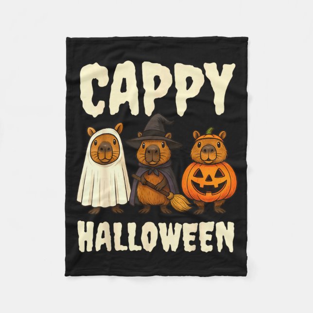 Cappy Halloween Funny Capybara Ghost Witch Pumpkin Fleece Blanket (Front)