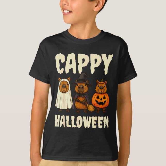 Cappy Halloween Funny Capybara Ghost Witch Pumpkin T-Shirt (Front)