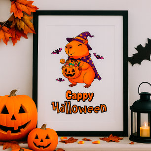 Cappy Halloween Funny Capybara Witch Spooky Cute Poster