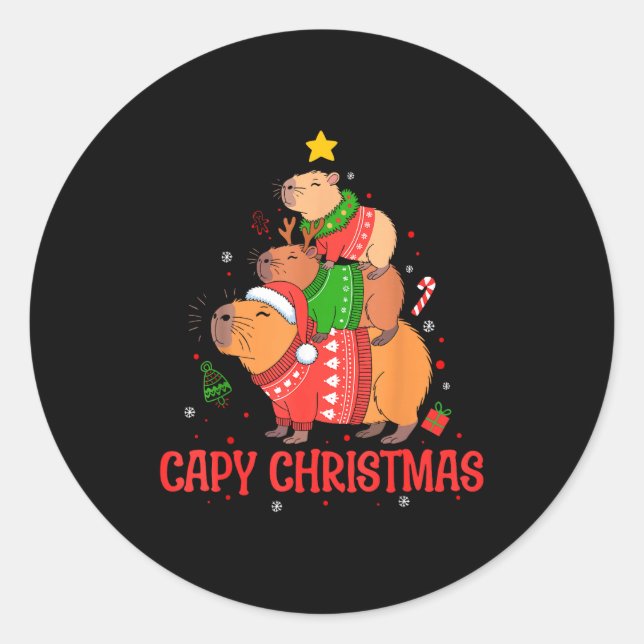 Cappy Holidays Capybara Christmas Cute Capy Xmas T Classic Round Sticker (Front)
